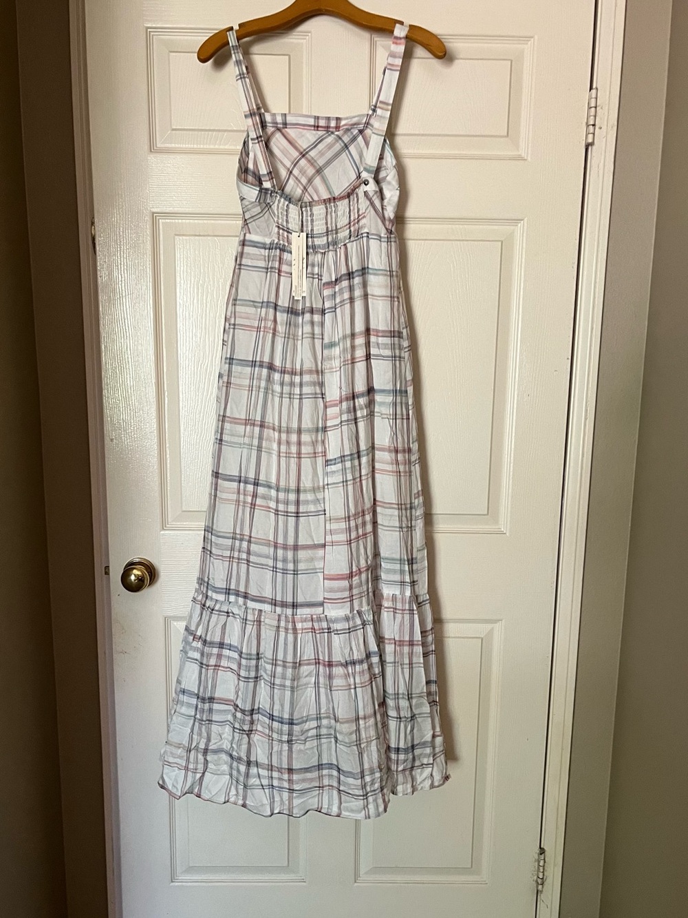 NWT Love Stitch White and soft plaid Maxi dress